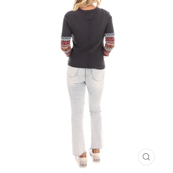 FREE PEOPLE All In Cuff Long Sleeve Top, Washed Black Combo, Size Large - Picture 3 of 6